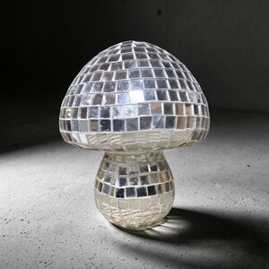 Reflective Silver Mosaic Mushroom Sculpture